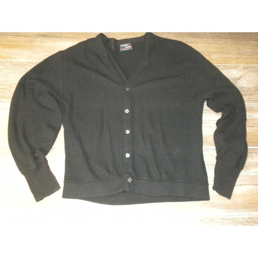 Cypress Links Cardigan Sweater Mens XL Black Button VTG 80s USA Grandpacore Golf